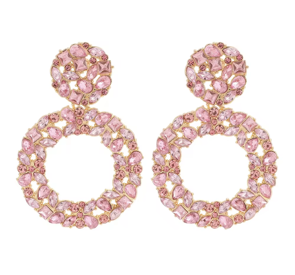 Round Crystal/Rhinestone Hollow Drop Earrings