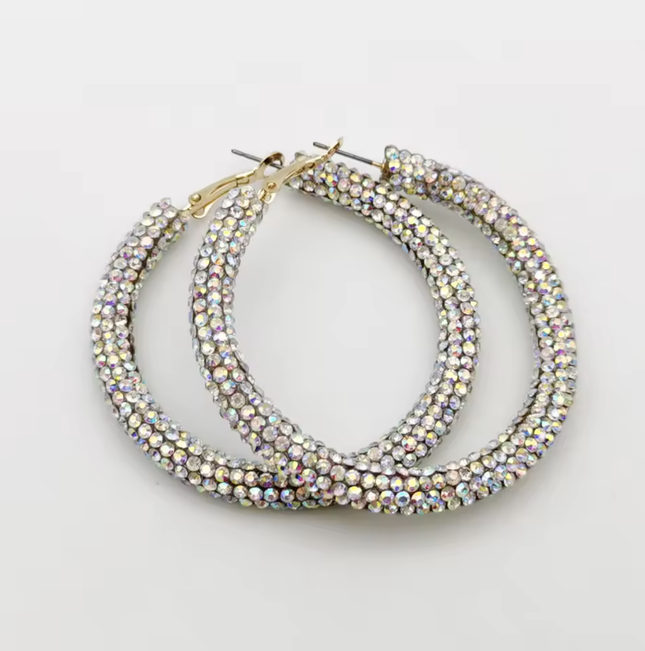 Solid Color Rhinestone Hoop Earrings