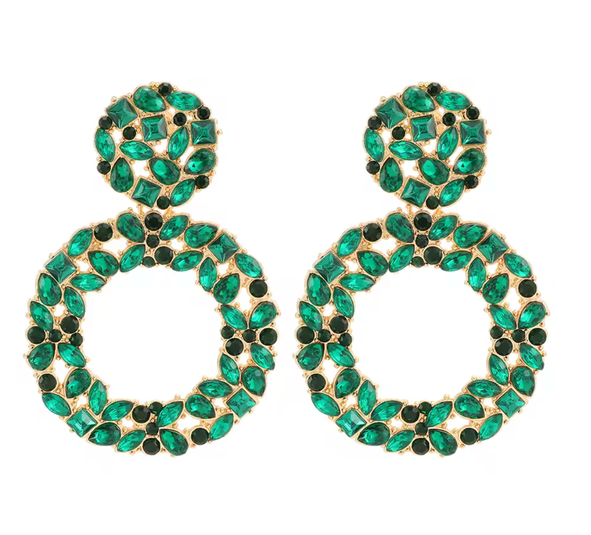 Round Crystal/Rhinestone Hollow Drop Earrings