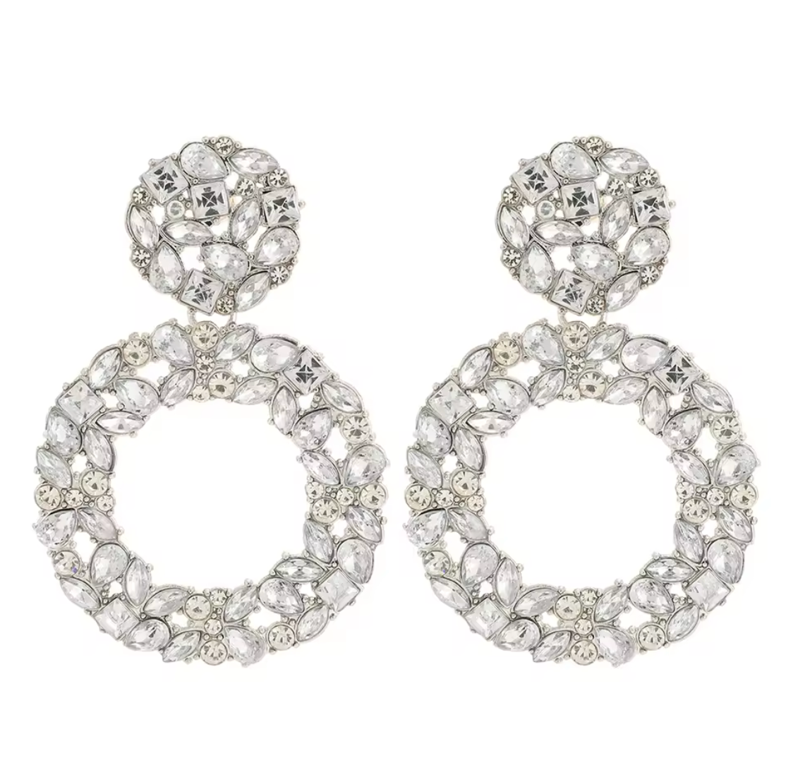 Round Crystal/Rhinestone Hollow Drop Earrings