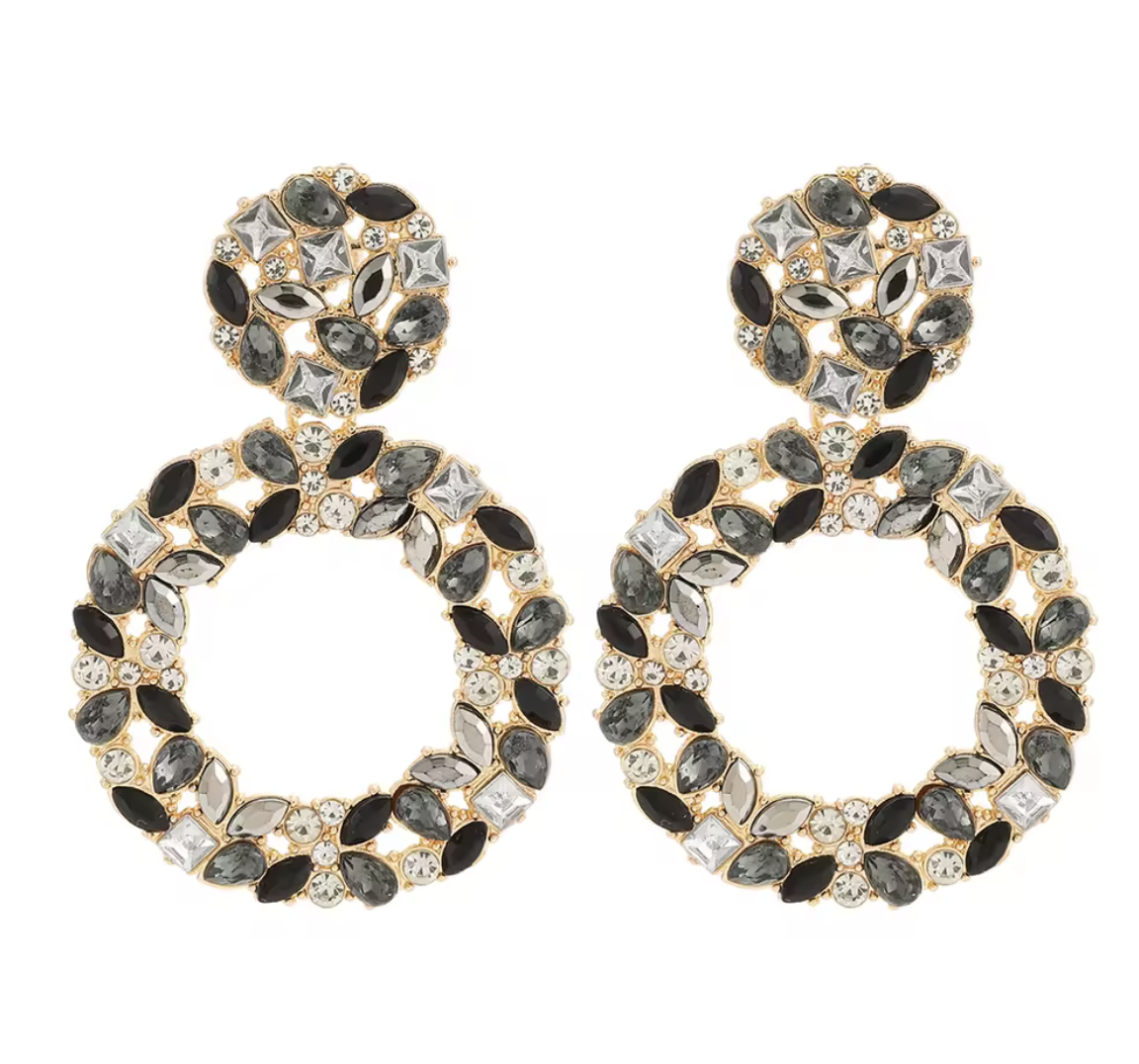 Round Crystal/Rhinestone Hollow Drop Earrings